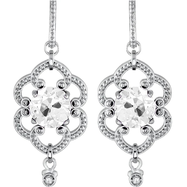 Boucles d'Oreilles Pendantes Véritable Diamant Or Blanc Taille Ronde Old Miner 3.50 Carats