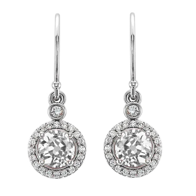 Boucles d'Oreilles Réel Diamant Goutte Halo Or Blanc 5.50 Carats Rond Taille Ancienne Mine