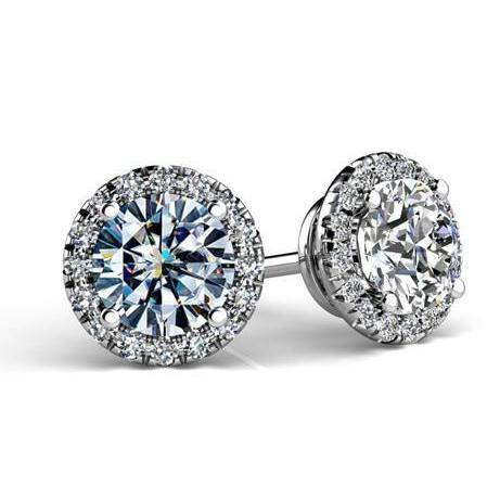 Boucles d'Oreilles Rondes Brillantes 4.36 Carats Réel Diamants Or Blanc 14K