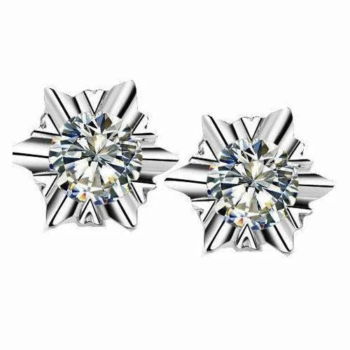 Boucles d'Oreilles Solitaire Réel Diamant Taille Ronde Or Blanc 2.0 Carats 14K
