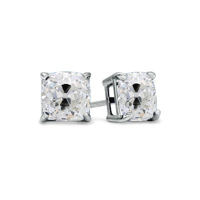 Boucles d'Oreilles Solitaires Coussin Vieux mineur Réel Diamants 3 Carats Sertie de Griffes
