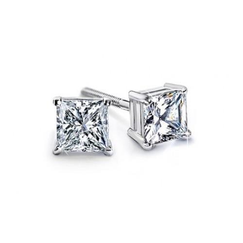 Boucles d'Oreilles Tige Réel Diamant Taille Princesse 0.80 Carats