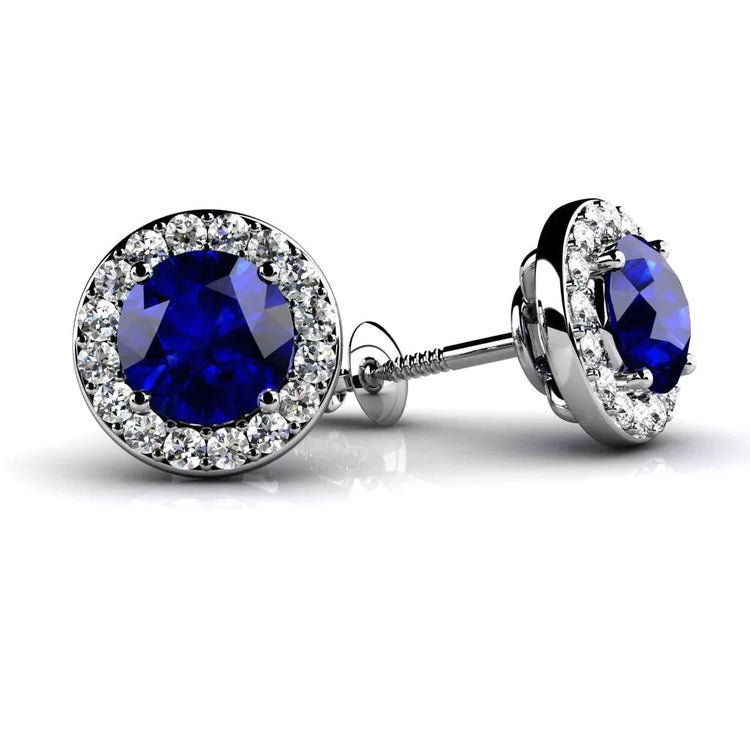 Boucles d'Oreilles Tiges Diamants et Pierres Précieuses Saphir
