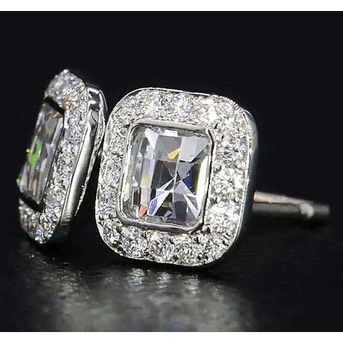 Boucles d'oreilles Asscher Naturel Diamond Halo Stud 4 Carats 14K Bijoux