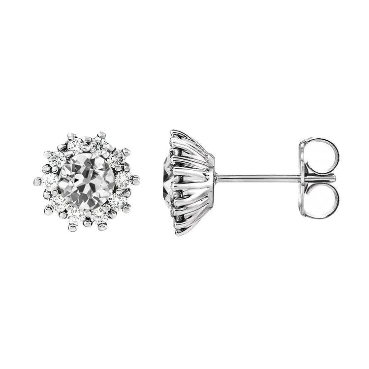 Boucles d'oreilles Halo Stud 4 Carats Vieux mineur Réel Diamond Flower Style Push Backs
