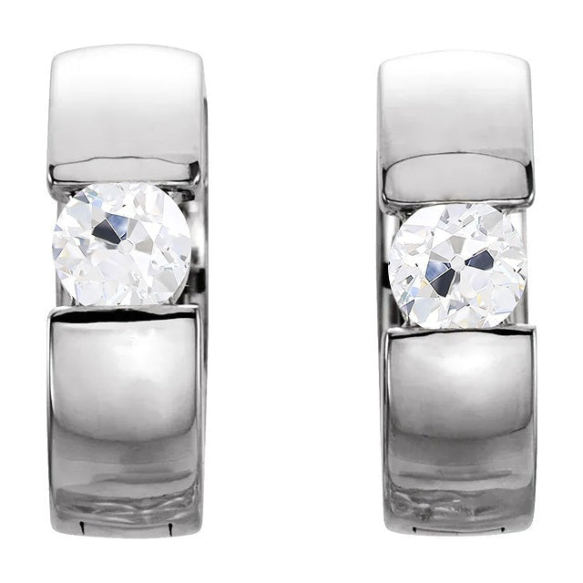 Boucles d'oreilles Réel diamant solitaire créoles Vieux mineur Bar Set 3 Carats