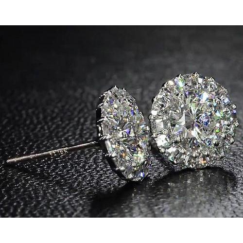 Boucles d'oreilles Réel diamant style halo 6 carats 14K
