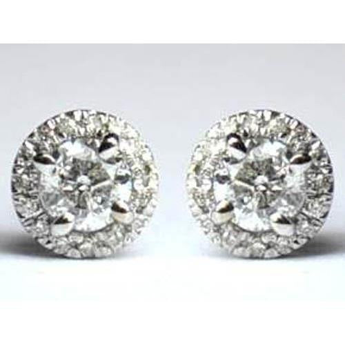 Boucles d'oreilles Rondes Véritable Diamant Halo 2 Carats Pour Femmes Or Bijoux