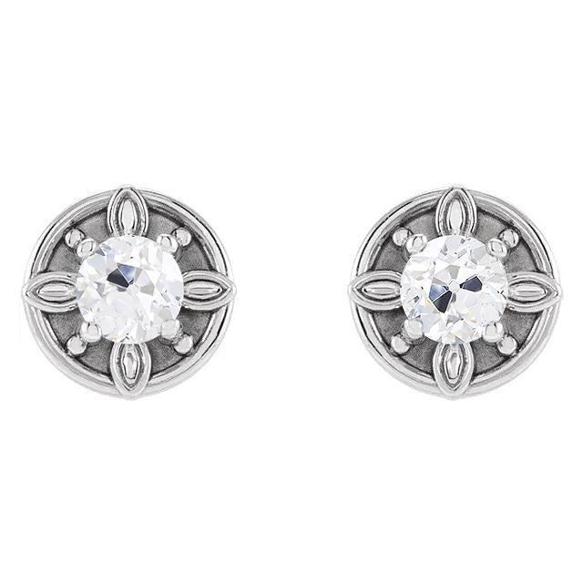 Boucles d'oreilles à Réel diamants ronds 2 carats Vieux mineur Push Backs Bijoux en or