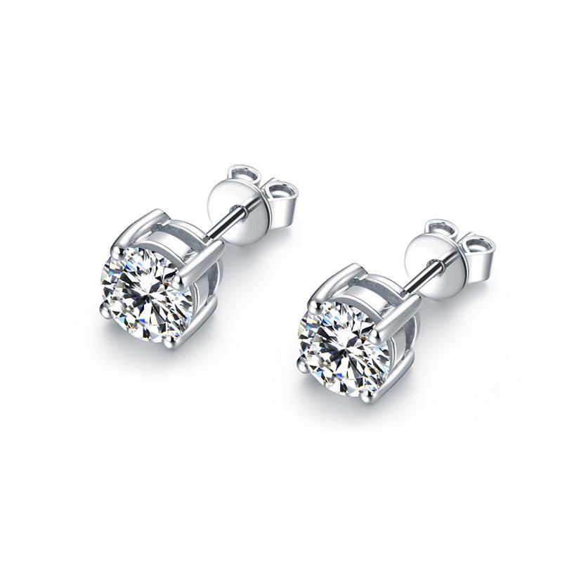 Boucles d'oreilles à diamants ronds solitaires 1 carat en or blanc 14 carats - HarryChadEnt.FR