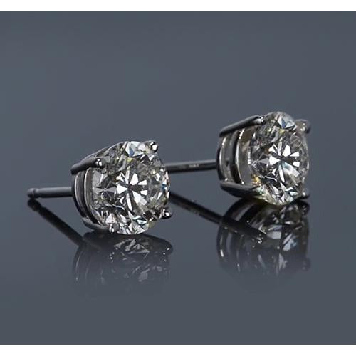 Boucles d'oreilles clous d'oreilles Réel diamants ronds à quatre griffes en or blanc 14K 2 carats