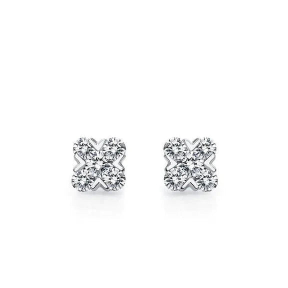 Boucles d'oreilles clous d'oreilles en or blanc 14K 4 carats avec Réel diamants Coupe Ronde neufs