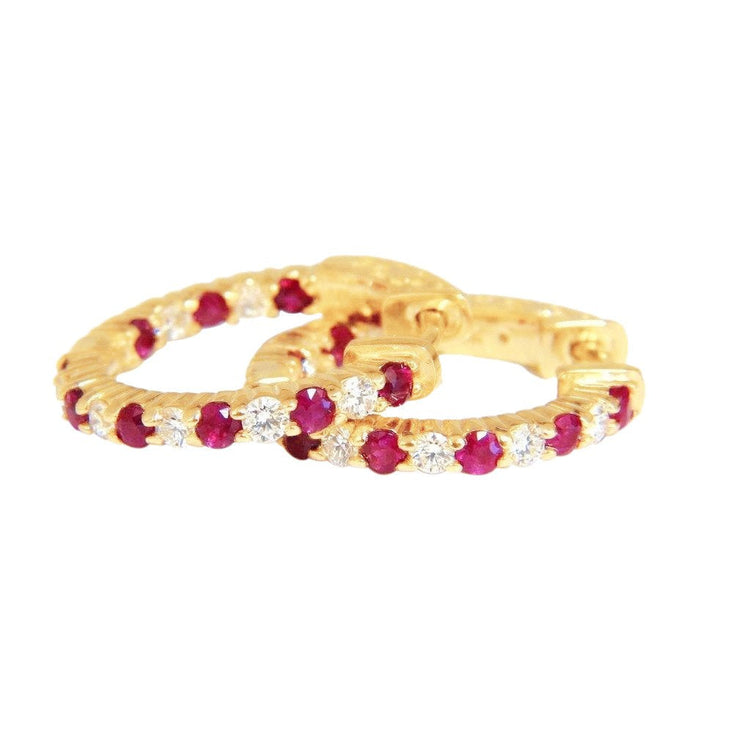 Boucles d'oreilles créoles diamant rubis Coupe Ronde 3 carats or jaune 14k