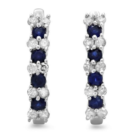 Boucles d'oreilles créoles femme diamant saphir du Sri Lanka en or blanc 14 carats 6 ct. - HarryChadEnt.FR