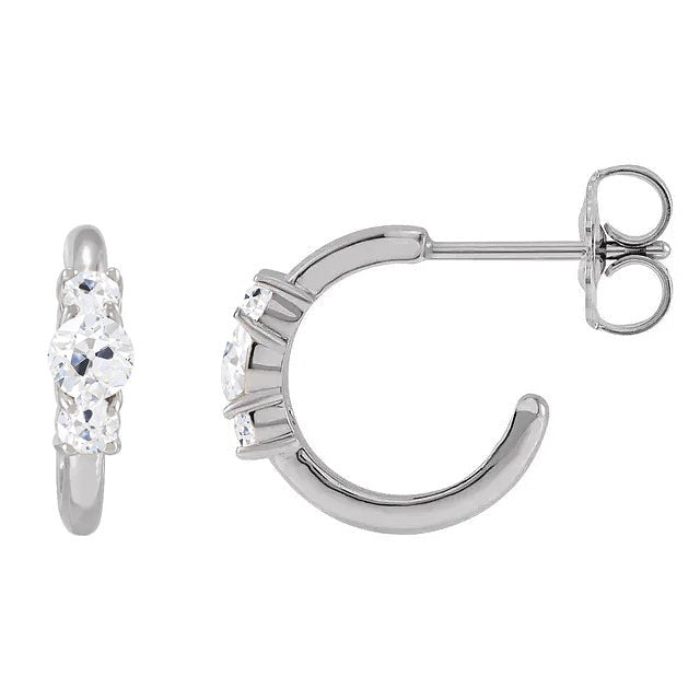 Boucles d'oreilles créoles ouvertes Réel diamant 3 pierres Bijoux en or taille ancienne 6 carats