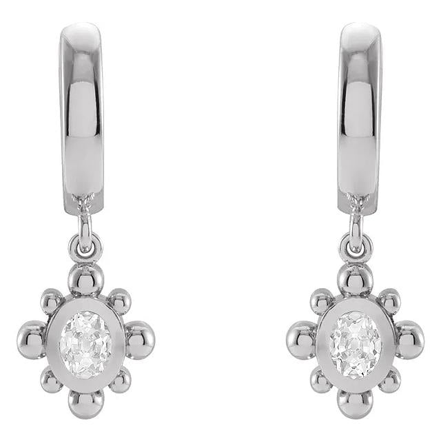 Boucles d'oreilles créoles pendantes ovales Réel diamants taille mine sertie clos 2 carats