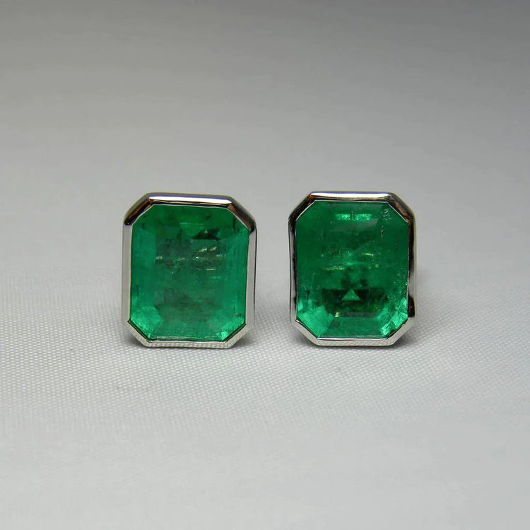 Boucles d'oreilles en émeraudes Vert or blanc 14K
