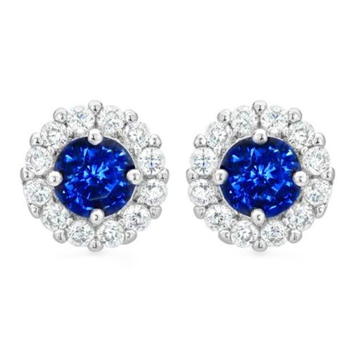 Boucles d'oreilles en or blanc 14K avec saphir et diamants ronds 3.20 ct. - HarryChadEnt.FR