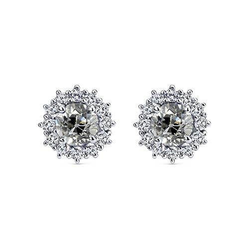 Boucles d'oreilles en or style fleur Halo Old European Naturel Diamond Studs 4 Carats