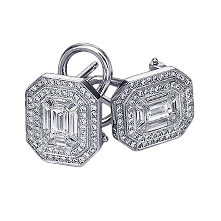 Boucles d'oreilles halo de Naturel diamants 7 carats paire de boucles d'oreilles taille émeraude