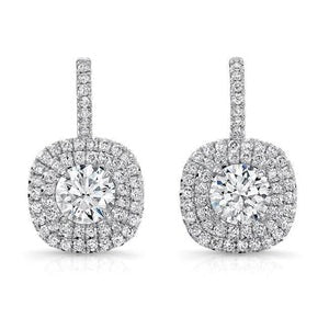 Boucles d'oreilles pendantes dames 3.70 carats Réel diamants Coupe Ronde or blanc