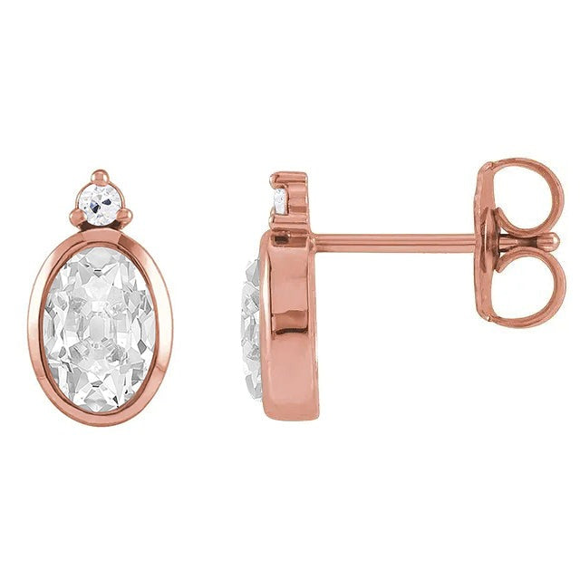 Boucles d'oreilles pendantes rondes et ovales Vieux mineur avec 2 Réel diamants en pierre 9 ct. Ensemble de lunette