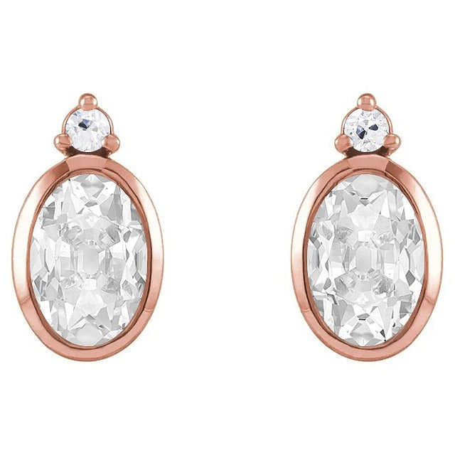 Boucles d'oreilles pendantes rondes et ovales Vieux mineur avec 2 Réel diamants en pierre 9 ct. Ensemble de lunette