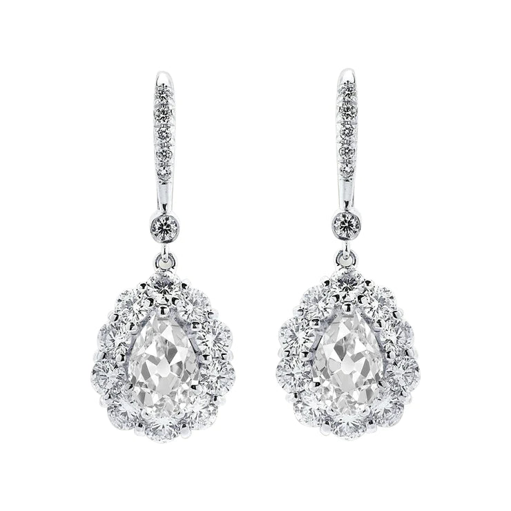 Boucles d'oreilles pendantes style fleur avec halo de Réel diamants 4,50 ct taille poire Old Miner