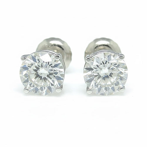 Boucles D'Oreilles Rondes En Forme De Clou De Réel Diamant Pour Femmes 4 Carats En Or Blanc 14K