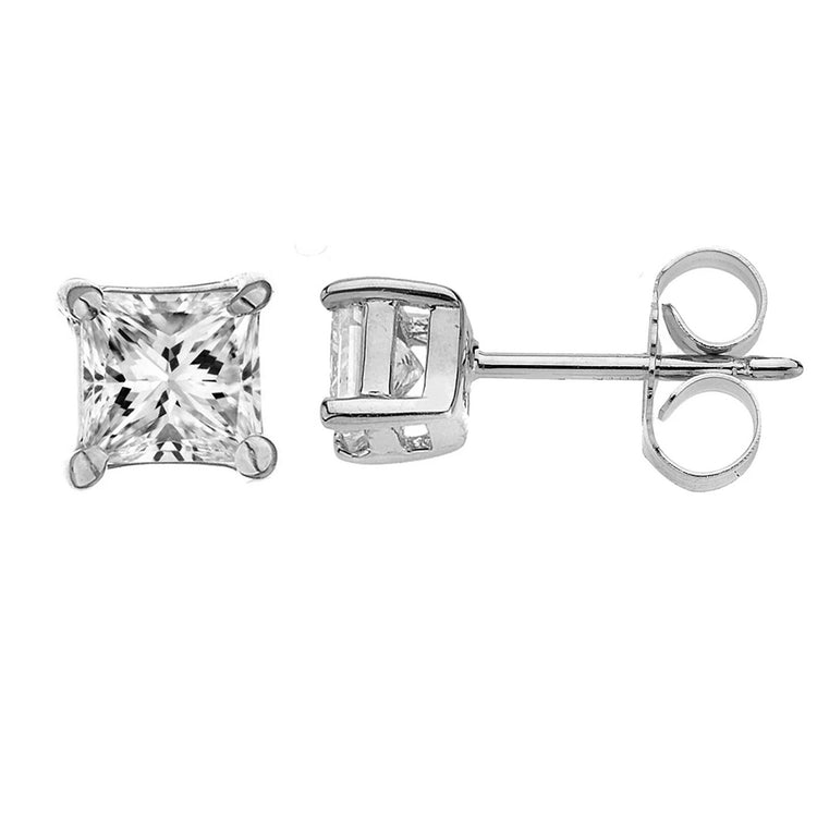 Boucles D'oreilles Réel Diamant Taille Princesse Sertie De 4 Griffes En Or Blanc 3.0 Carats 14K