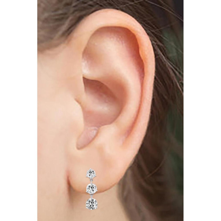 Boucles d'Oreilles Pendantes Réel Diamant Or Blanc 3 Pierres Rondes Taille Ancienne Mine 6 Carats
