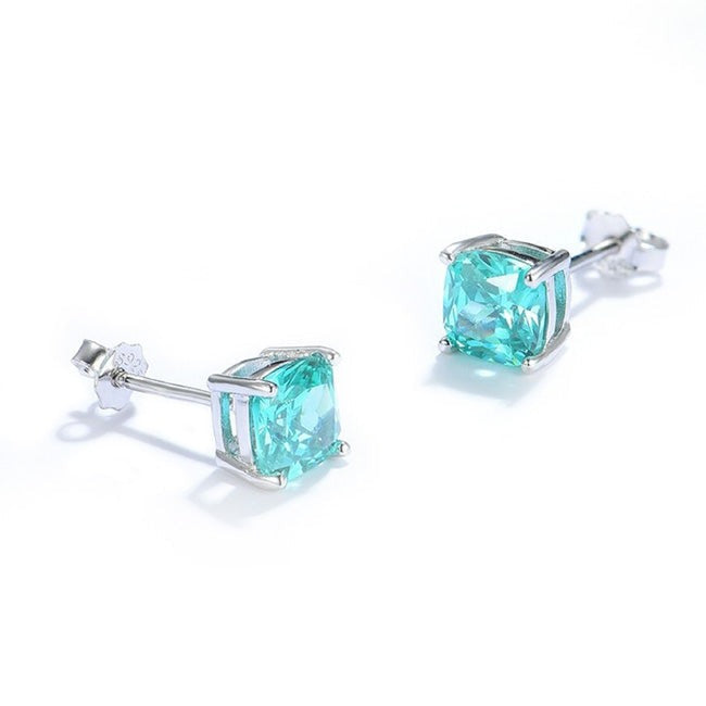 Boucles d'oreilles à tige en tourmaline Paraiba taille coussin