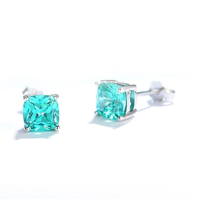 Boucles d'oreilles à tige en tourmaline Paraiba taille coussin