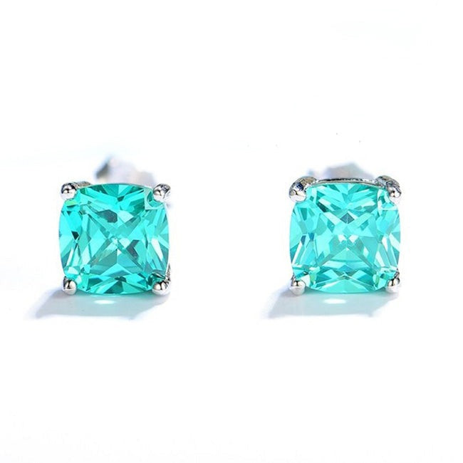 Boucles d'oreilles à tige en tourmaline Paraiba taille coussin