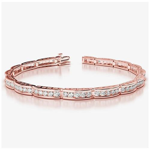 Bracelet À 4,70 Carats De Naturel Diamants Ronds Brillants 14K D'Or Rose