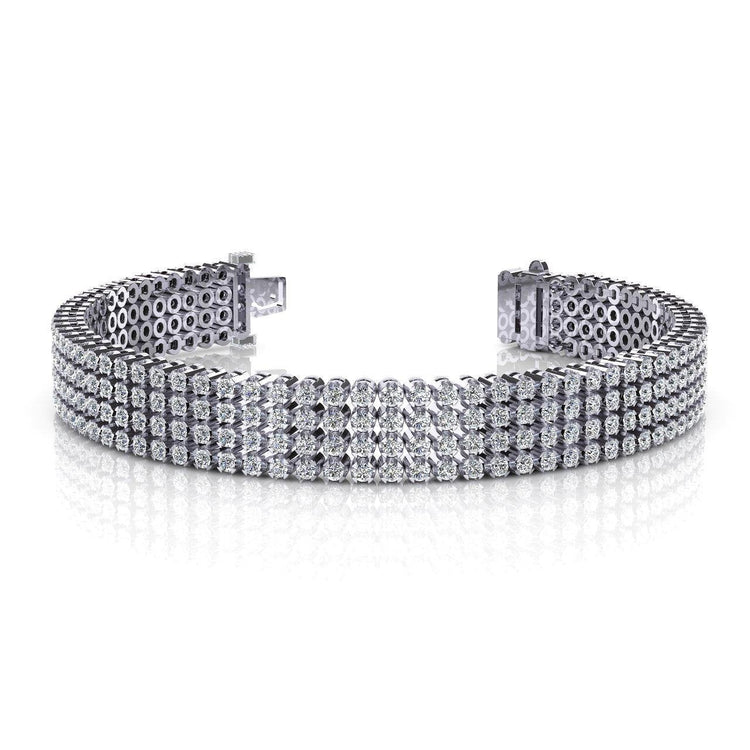 Bracelet À Quatre Rangs Et À 7,80 Carats De Réel Diamants Ronds 14K D'Or Blanc