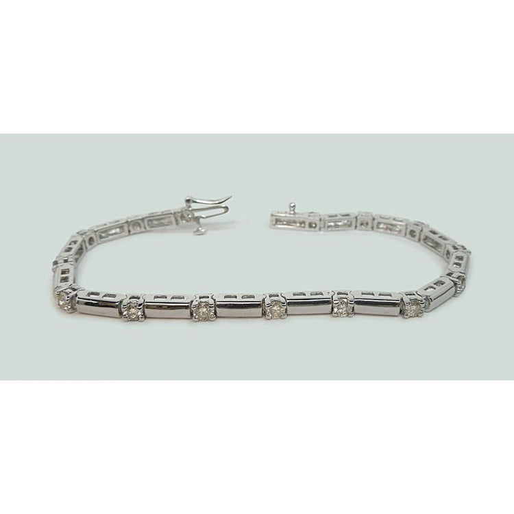 Bracelet Barre à 2,50 Carats De Naturel Diamants Ronds Au Design Épuré 14K D'Or Blanc