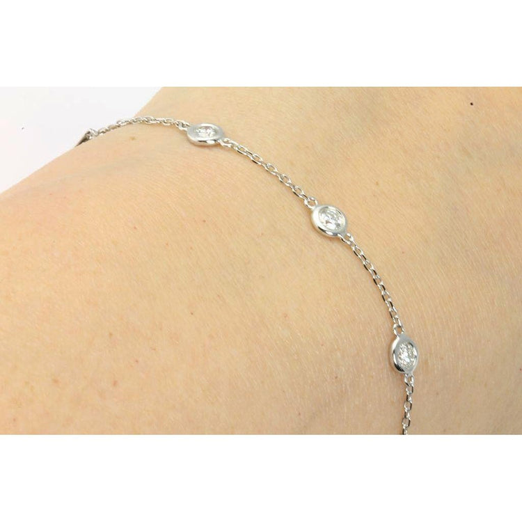 Bracelet Chaîne Véritable Diamant Rond Par Yard En Or Blanc 14K 3 Ct