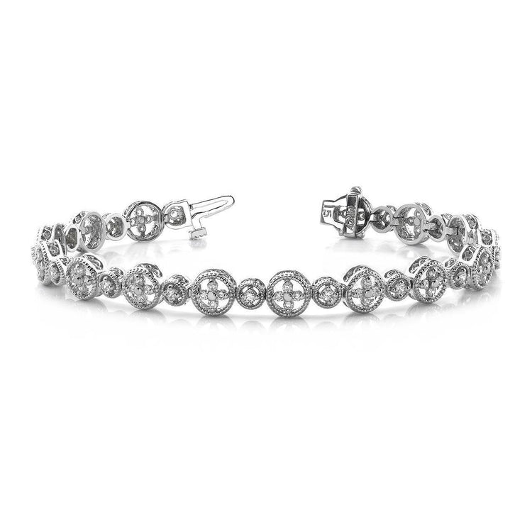 Bracelet Dame Véritable Diamant Rond Serti Griffes 6 Carats Or Blanc 14 Carats