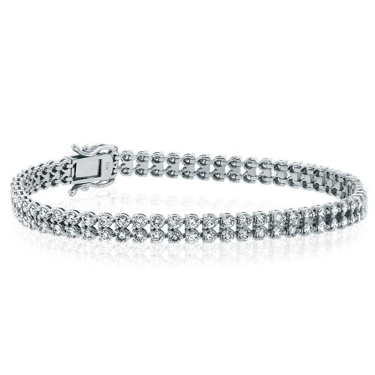 Bracelet De Double Rang A 5,60 Carats De Réel Diamants Ronds 14K D'Or Blanc