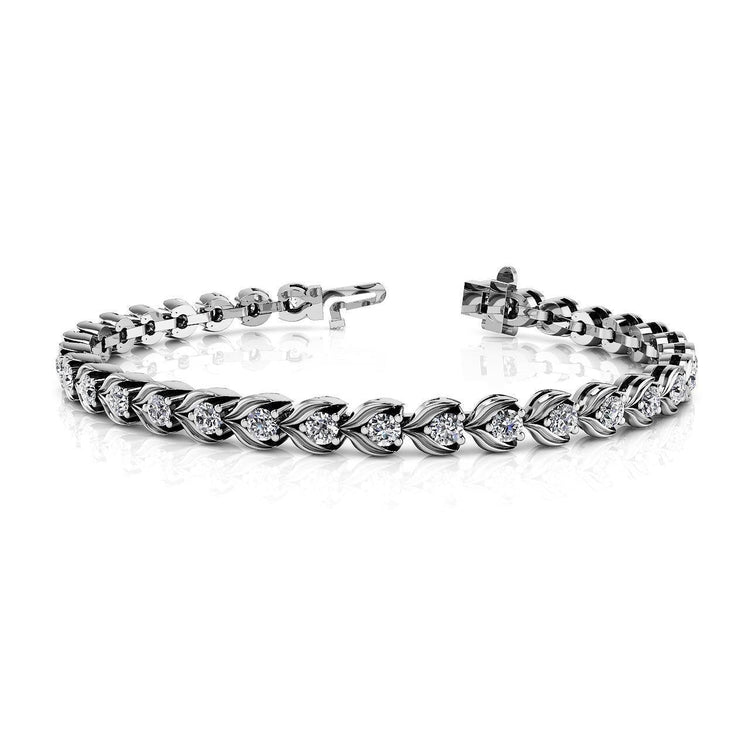 Bracelet De Tennis A Maillons En Réel Diamants Ronds De 8 Carats Sertis De Griffes Or Blanc