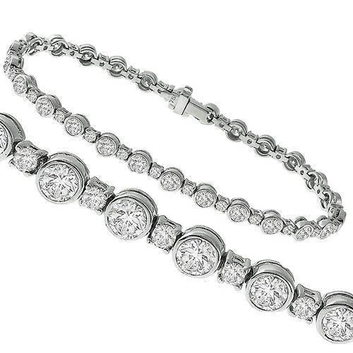 Bracelet De Tennis Pour Femme En Or Blanc De 3.38 Ct Avec Naturel Diamants Ronds. Solide