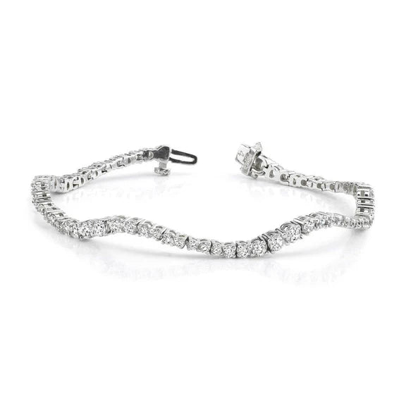 Bracelet De Voyage Cassique En Or Blanc 14K Avec Réel Diamants Taillés Ronds 7 Ct
