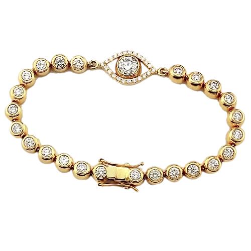 Bracelet En Biseau à 10,75 Carats De Naturel Diamants Mauvais oeil 14K D'Or Jaune