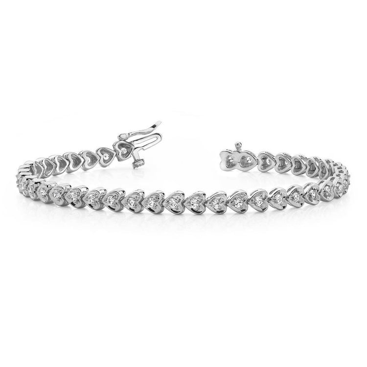 Bracelet En Or Blanc 14K Serti De Griffes 6 Carats De Style Coeur En Véritable Diamant
