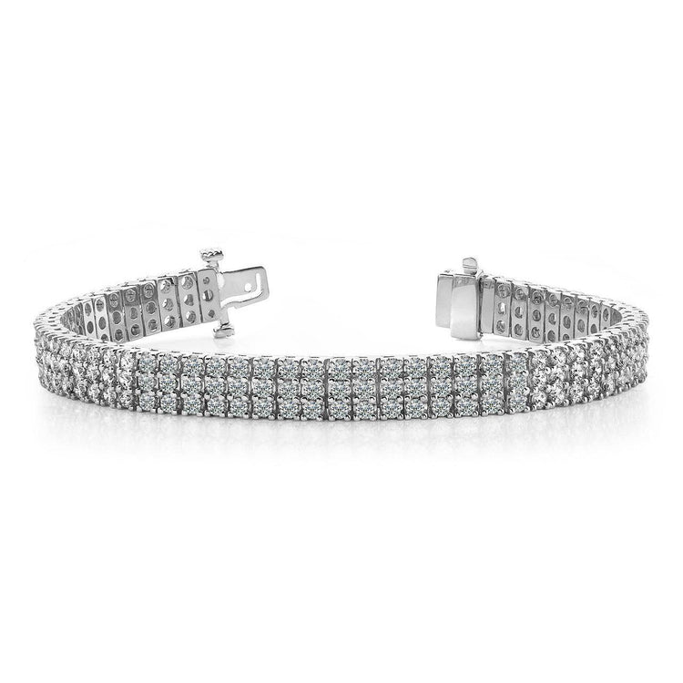 Bracelet En Or Blanc À 3 Rangs Et À 8,70 Carats De Véritable Diamants Ronds Classiques