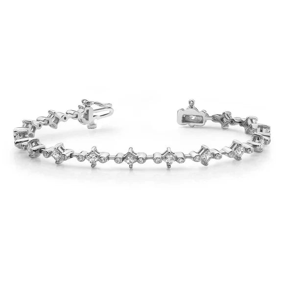 Bracelet En Or Blanc à 4,20 Carats De Réel Diamants Princesses Et Ronds