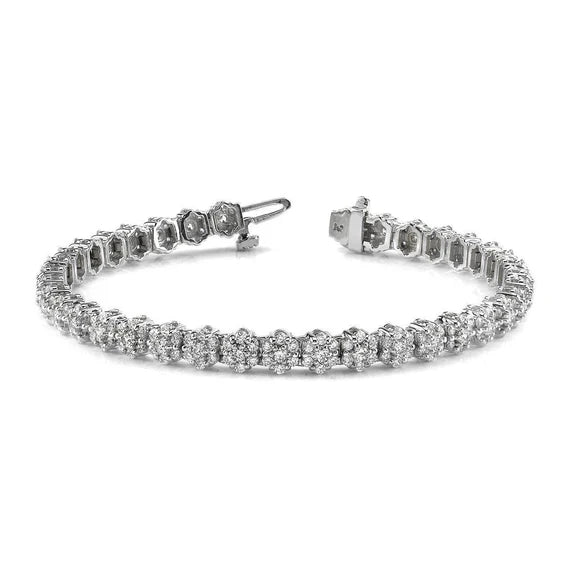 Bracelet En Or Blanc à 8 Carats De Réel Diamants Ronds Étincelants Et Pentagones