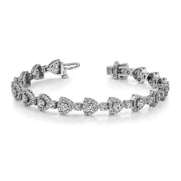 Bracelet En Or Blanc à Lien Triangulaire Et à 11,10 Carats De Réel Diamants Brillants