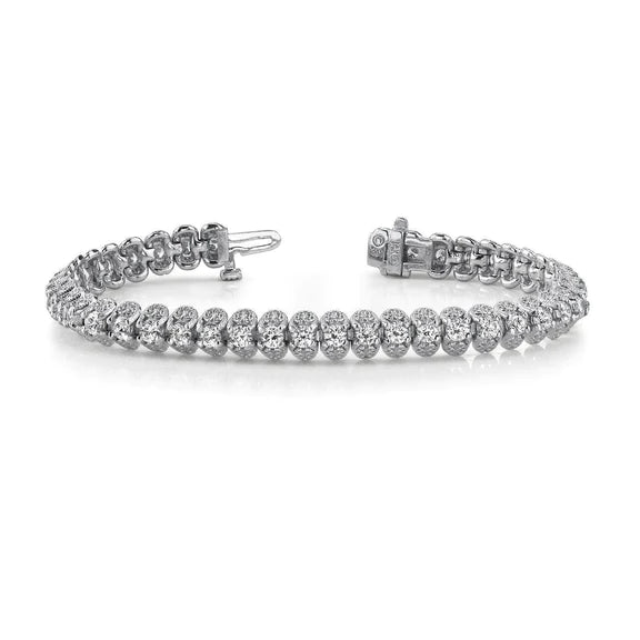 Bracelet Filigrane à 6,30 Carats De Réel Diamants Ronds 14K D'Or Blanc